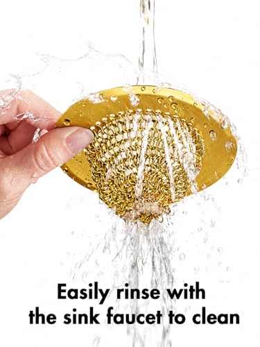 Kitchen Sink Drain Strainer,Patented Reversible Chain Mesh Basket, Gold | Kitchen Sink Accessories,Easy Clean,Fast Drainage,304 Stainless Steel Rust-Proof，4.4" Large Capacity Food Catcher,Anti-Clog - color: Yellow