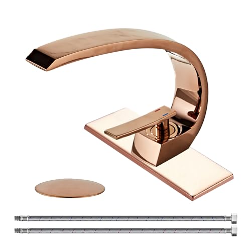 Rose Gold Bathroom Sink Faucet, Unique Design and Pop Up Drain - color: Rose Gold