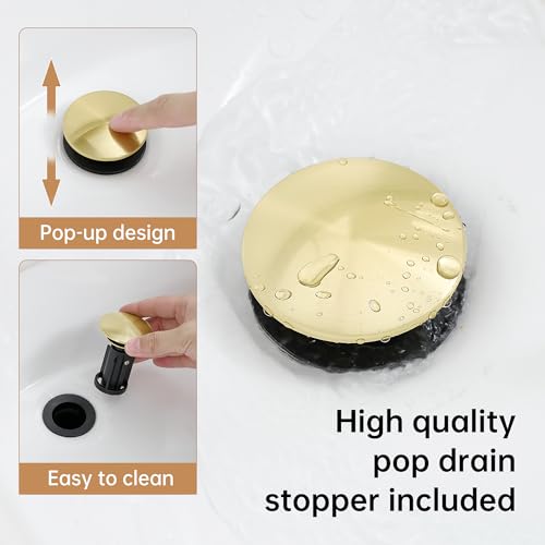 Tall Vessel Sink Faucet Brushed Gold Faucet for Bathroom Sink Tall Waterfall Bathroom Faucet Single Handle 1 or 3 Hole Wash with Pop-up Drain - color: Brushed Gold
