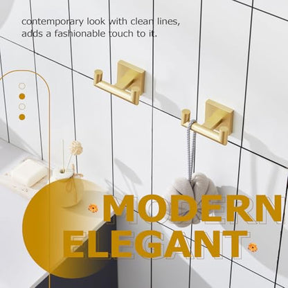 KOKOSIRI Robe Hooks Bathroom Double Towel Coat Hook for Bath Kitchen Wall Mounted, 2 Pack Brushed Gold Stainless Steel B1015BG-P2 - color: Brushed Gold, size: 2 Pack
