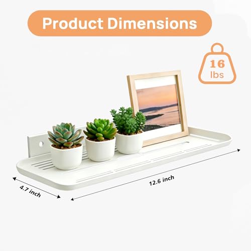 Wall Mounted Floating Shelf, Self Adhesive Shelf, No Drill Adhesive Wall Shelf, Floating Shelves Damage-Free Expand Walls Space for Living Room Kitchen Bathroom (2, White) - color: White