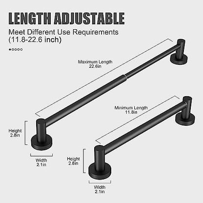 Towel Bar - Adjustable 304 Stainless Steel Towel Holder for Bathroom | Sturdy and Rustproof Wall Mounted Towel Rack for Bathroom Accessories(11.8inch-22.6inch) , Black - color: Black