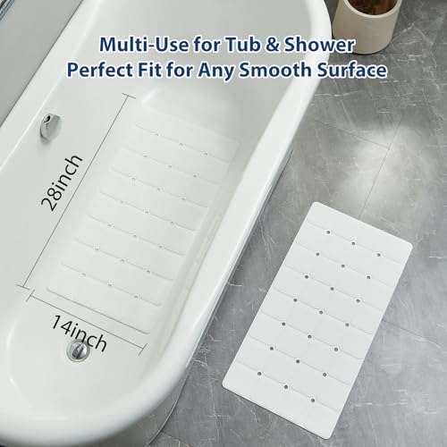 Webos Silicone Bath Mat with Suction Cups – Non-Slip Foldable Bathtub & Shower Mat, Durable & Quick-Dry Safety Tub Mat with Large Drain Holes for Families 28"x 14" White - color: White, size: 28" x 14" (Rectangular)