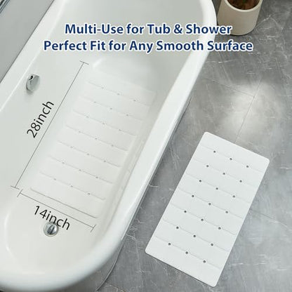 Webos Silicone Bath Mat with Suction Cups – Non-Slip Foldable Bathtub & Shower Mat, Durable & Quick-Dry Safety Tub Mat with Large Drain Holes for Families 28"x 14" White - color: White, size: 28" x 14" (Rectangular)
