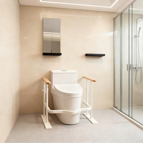 Toilet Safety Rails for Seniors - Toilet Safety Frame with Dual Pillars, Waterproof Nighttime Reflective Base, 3-Speed Height Adjustment (White, Double Pillar) - color: White