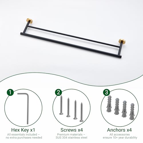 Miyili 30-Inch Bathroom Double Towel Bar SUS 304 Stainless Steel Bath Towel Rack Holder Wall Mount Black & Gold, A01BG75B - color: Black & Gold, size: 30-Inch