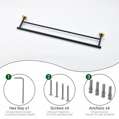 Miyili 30-Inch Bathroom Double Towel Bar SUS 304 Stainless Steel Bath Towel Rack Holder Wall Mount Black & Gold, A01BG75B - color: Black & Gold, size: 30-Inch