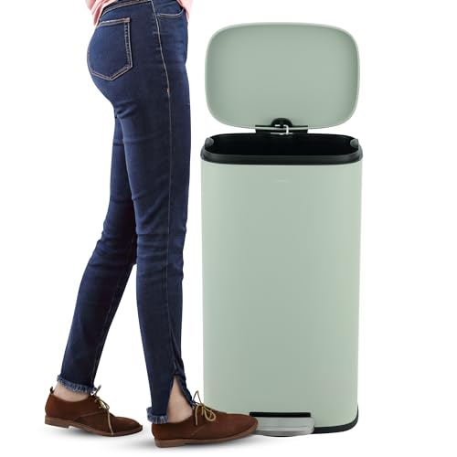happimess Connor 2-Piece Iron Trash Can, Pistachio Gelato | 13.2 And 1.3 Gallons, Rectangular, Soft-Close Lid, Step Pedal, 20 Liners, 26" And 12" Height - color: Pistachio Gelato