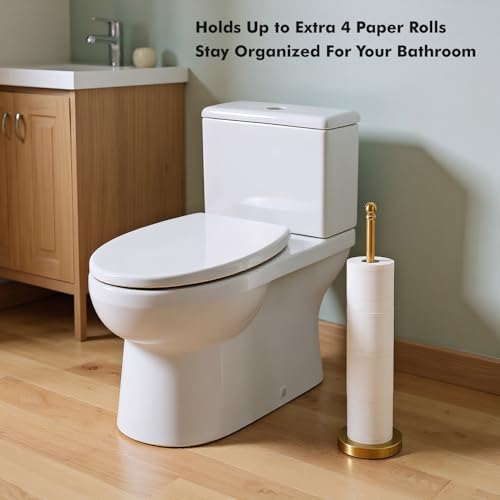 Toilet Paper Holder Stand Holding Up to 5 Paper Rolls, Free-Standing Spare Rolls Storage Holder, Stainless Steel (Brushed Gold) - color: Brushed Gold