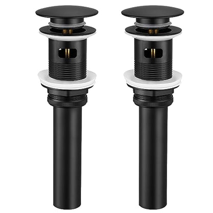 KES Bathroom Sink Drain with Overflow, Stainless Steel, Matte Black 2 Pack | All Metal, Brass & T304 Steel, For Undermount & Vessel Sinks, 2.6 In Stopper, 1.25 In Tailpiece, 3 Anti-Leak Seals - color: Matte Black, style: With Overflow, 2 Pack