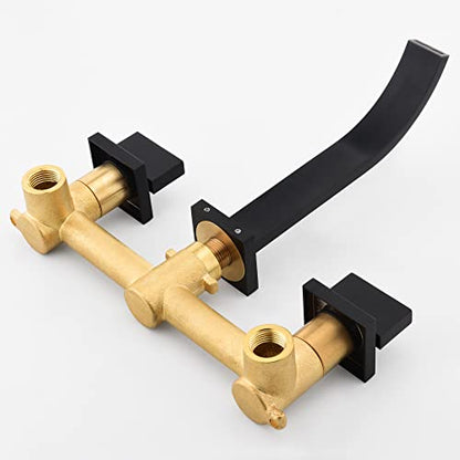 sumerain Black Bathroom Faucet Wall Mount Lavatory Faucet Includes Rough in Valve - color: Matte Black