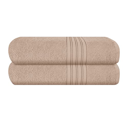 BOUTIQUO 100% Cotton 2 Pack Bath Towel Set 28x55 inches, Eco-Friendly Large Bath Towels, Compact Quickdry Lightweight Soft & Highly Absorbent Bath Towel, Ideal for Everyday Gym Travel Camp Pool - Tan - color: Tan, size: 2 Pack Bath Towel