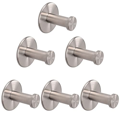 Bath Towel Hooks, 6 Pack Self Adhesive Coat Hooks, Sturdy No Drilling Robe Hook, SUS 304 Stainless Steel Heavy Duty, Wall Hooks for Bathroom Bedroom Kitchen (2 in, Brushed) - color: Brushed-6