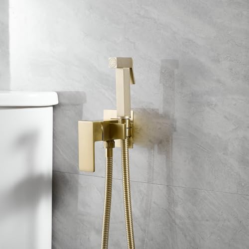 Homevacious Bidet Sprayer for Toilet Adjustable Water Pressure Square Brass | Bidet Attachment Set for Feminine Pets and Baby Diaper Washing Brushed Gold - color: Brushed Gold