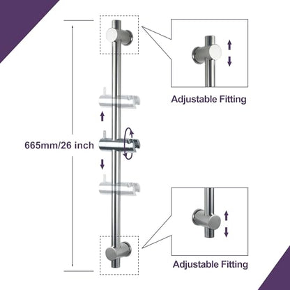 24 Inch Shower Slide Bar with Adjustable Shower Holder Wall Mount Sliding Bar Stainless Steel Wall Mounted Shower Slide Bar with Adjustable Shower Head Holder, Chrome