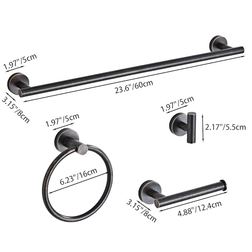 Oil Rubbed Bronze Bathroom Hardware Set 5 Piece with Towel Racks for Bathroom, SUS304 Stainless Steel Bath Towel Bar Set, 24 Inch Wall Mounted Accessories Kit - color: Oil Rubbed Bronze