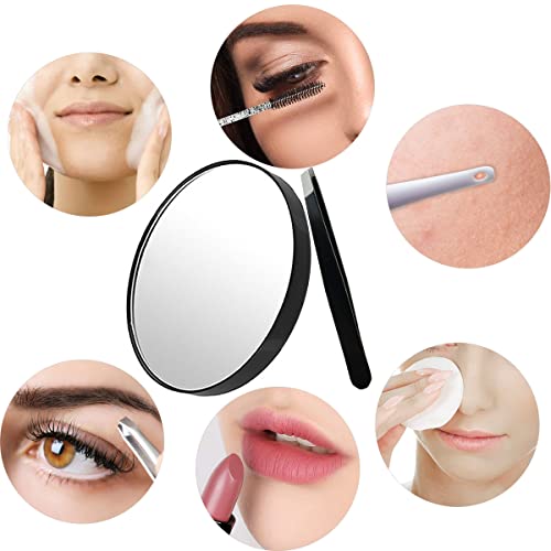 10X Magnifying Makeup Mirror with 1 Tweezers Portable Round Mirror 2 Suction Cups Travel Set for Eyebrow Tweezing Blackhead Blemish Removal Bathroom Magnified Cosmetic Mirror (Diameter 4.3 inches) - size: 4.3"L x 4.3"W