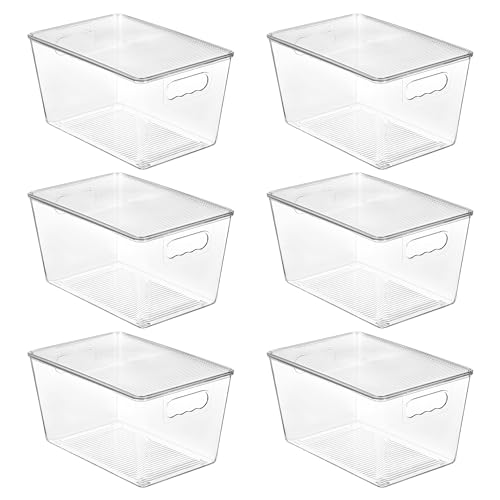 Vtopmart 6 Pack Clear Stackable Storage Bins with Lids and Handles, Large | BPA-free Plastic, Organize Vertically, For Pantry Kitchen Fridge Cabinet Closet Bathroom, Built to Last, Easy to Move - size: L( 11"L x 7.5"W x 6"H)