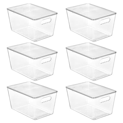 Vtopmart 6 Pack Clear Stackable Storage Bins with Lids and Handles, Large | BPA-free Plastic, Organize Vertically, For Pantry Kitchen Fridge Cabinet Closet Bathroom, Built to Last, Easy to Move - size: L( 11"L x 7.5"W x 6"H)