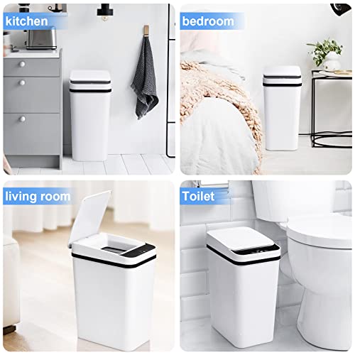 Anborry Bathroom Trash Cans with Lid 2 Pack 2.2 Gallon Touchless Automatic Motion Sensor Small Slim Garbage Can, Smart Electric Narrow Garbage Bin for Bedroom Office Kitchen (White) - color: 2 Pack 2.2 Gallon & 2.2 Gallon White