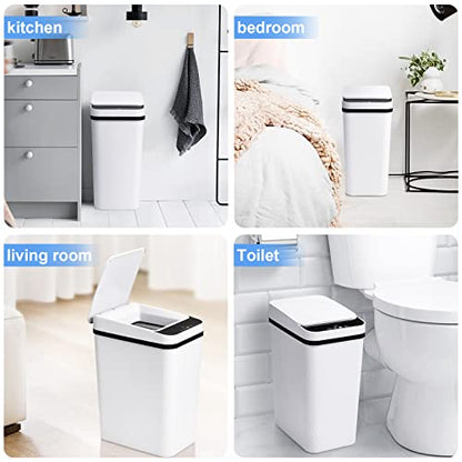Anborry Bathroom Trash Cans with Lid 2 Pack 2.2 Gallon Touchless Automatic Motion Sensor Small Slim Garbage Can, Smart Electric Narrow Garbage Bin for Bedroom Office Kitchen (White) - color: 2 Pack 2.2 Gallon & 2.2 Gallon White
