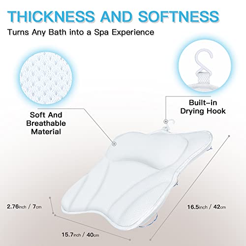 Bath Pillow for Tub Luxury Bathtub Pillow for Head and Neck 4D Air Mesh Spa Bath Tub Pillow Headrest with Non-Slip 6 Strong Suction Cups Bathtub Pillow Soaking Tub Bathroom Bath Gifts