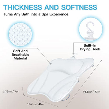 Bath Pillow for Tub Luxury Bathtub Pillow for Head and Neck 4D Air Mesh Spa Bath Tub Pillow Headrest with Non-Slip 6 Strong Suction Cups Bathtub Pillow Soaking Tub Bathroom Bath Gifts