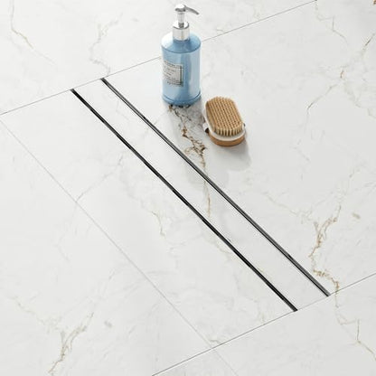 24 inch Linear Shower Drain with Tile Insert Grate Cover | Brushed 304 Stainless Steel Bonding Flange Linear Drain, Low Profile Linear Shower Drain with Hair Strainer - color: 24 in, size: Tile-insert