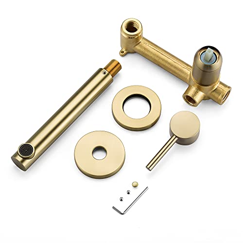 SUMERAIN Brushed Gold Bathroom Faucet Brass Wall Mount Faucet Single Handle with Rough in Valve - color: Brushed Gold, size: Right Handle