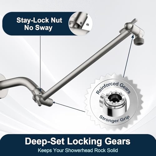 BRIGHT SHOWERS Brass Shower Head Extension Arm for Rain and Handheld Shower Head, 10 Inch Universal Shower Arm Extender, Height & Angle Adjustable, Brushed Nickel - color: Brushed Nickel, style: 10 Inch