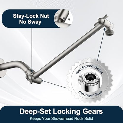 BRIGHT SHOWERS Brass Shower Head Extension Arm for Rain and Handheld Shower Head, 10 Inch Universal Shower Arm Extender, Height & Angle Adjustable, Brushed Nickel - color: Brushed Nickel, style: 10 Inch