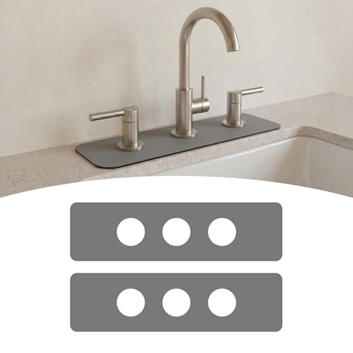 2PCS Kitchen Bathroom Faucet Mat for 3-Hole 8" Widespread Faucet, 18"x5.5" | Absorbent Splash Guard Fits Farmhouse, Vintage & Bridge Kitchen Vanity Faucets – Trimmable Drip Catcher for Irregular Sinks - color: Gray, size: 18’’Lx5.5’’W
