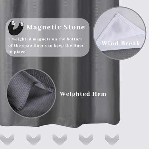 Extra Long 71x79 Gray Waffle Fabric Hook Free Shower Curtain with Removable Polyester Liner–Heavy Weight - color: Grey, size: 71"W x 79"L (Pack of 1)