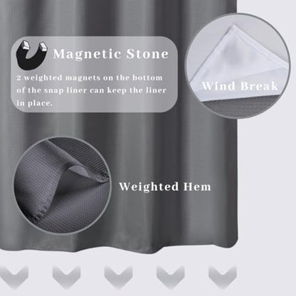 Extra Long 71x79 Gray Waffle Fabric Hook Free Shower Curtain with Removable Polyester Liner–Heavy Weight - color: Grey, size: 71"W x 79"L (Pack of 1)