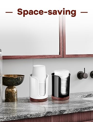 Premium Bathroom Cup Dispenser - Compact Cup Holder for Dixie 3 oz Cups, 3 4 Ounce Mouthwash Cup Dispenser - PC/Walnut, White, Pack of 2 - color: White/Walnut/2Pack