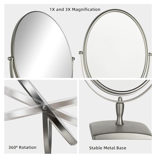 Surdy 10" Vanity Makeup Mirror 1X/3X Magnification Double Sided 360 Degree Swivel Magnifying Mirror for Table, Desk, Countertop Shaving Make Up