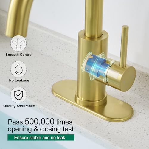 VOTON Bar Sink Faucet, Bathroom Kitchen 360° Rotatable Faucet, Brushed Gold Single Hole Bathroom Faucets Modern Small Mini Kitchen Bath Utility Vanity Outdoor Lavatory Faucets - color: Brushed Gold