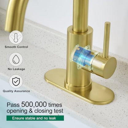 VOTON Bar Sink Faucet, Bathroom Kitchen 360° Rotatable Faucet, Brushed Gold Single Hole Bathroom Faucets Modern Small Mini Kitchen Bath Utility Vanity Outdoor Lavatory Faucets - color: Brushed Gold