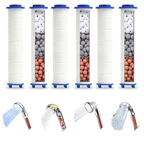 Spray Shower Head Filter with Mineral Beads, High Pressure Handheld Filtered Bead Shower Head Filter for Hard Water, Reduces Dry Itchy Skin & Hair Loss, 4.5in Set of 6 Replacement PP-Cotton Filters - style: 4.5 x 0.98 inches