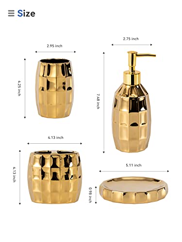 Bathroom Accessories Set, Golden Mosaic Ceramic Bathroom Accessory Sets Include Lotion Dispenser, Toothbrush Holder Tumbler, and Soap Dish - color: Gold 014