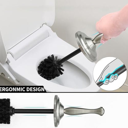 Brushed Nickel Toilet Bowl Brush with Holder, Durable Bathroom Cleaning Tool, Modern Design for Easy Toilet Maintenance, Bathroom Cleaner Brush for Efficient Cleaning and Hygiene - color: Brushed Nickel 2