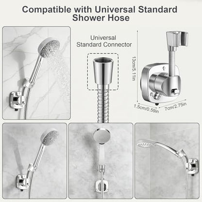 2 Pcs Shower Head Holder Suction Cup, 360° Adjustable Hand Held Shower Head Holder Wall Mount, Removable No Drill Tool Free Installation in Seconds