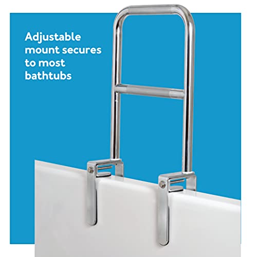 Carex Tri-Grip Bathtub Rail with Chrome Finish - Bathtub Grab Bar Safety Bar For Seniors and Handicap - For Assistance Getting In and Out of Tub, Easy to Install on Most Tubs,Silver - style: Dual-Grip