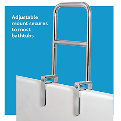 Carex Tri-Grip Bathtub Rail with Chrome Finish - Bathtub Grab Bar Safety Bar For Seniors and Handicap - For Assistance Getting In and Out of Tub, Easy to Install on Most Tubs,Silver - style: Dual-Grip