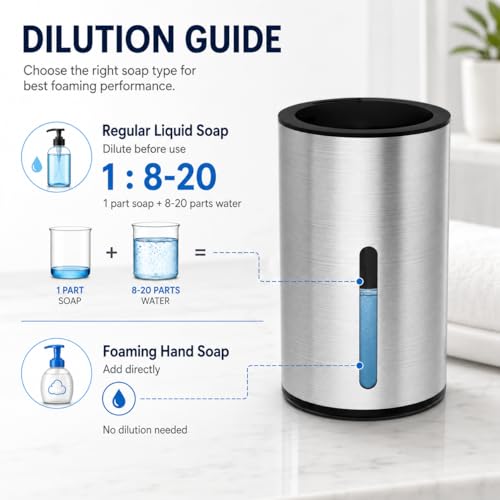 Automatic Foaming Soap Dispenser, Touchless Stainless Steel (Black, Foam) | 13.5 oz Capacity, 4 Adjustable Levels, USB Rechargeable Foaming Soap Dispenser for Bathroom and Kitchen - color: Black, size: Foam