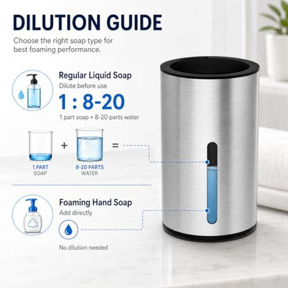Automatic Foaming Soap Dispenser, Touchless Stainless Steel (Black, Foam) | 13.5 oz Capacity, 4 Adjustable Levels, USB Rechargeable Foaming Soap Dispenser for Bathroom and Kitchen - color: Black, size: Foam