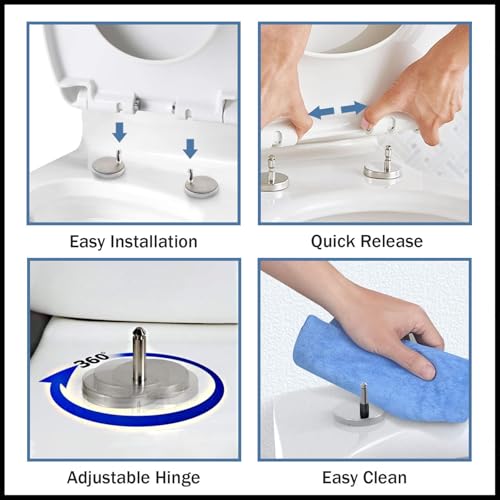 Slow Close Rectangular Toilet Seat Quick Release Adjustable Hinges Easy Installation - size: 36*44cm
