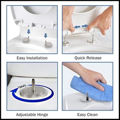 Slow Close Rectangular Toilet Seat Quick Release Adjustable Hinges Easy Installation - size: 36*44cm