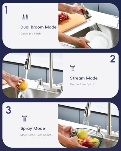 APPASO 4 Hole Kitchen Faucet with Pull Down Sprayer and Soap Dispenser | Brushed Nickel Dual Handle Kitchen Faucets for 3-4 Hole Sink 8'' Center, High Arc Lead-Free Certified, Easy to Install - color: 1-Brushed Nickel