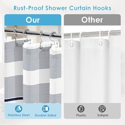 3 in 1 Shower Curtain and Liner,72 x 72 inch, Striped Navy | Blue Shower Curtain and PEVA Liner Set with 12 Rust-Resistant Metal Hooks, Waterproof Fabric Curtains for Bathroom - color: Navy Blue